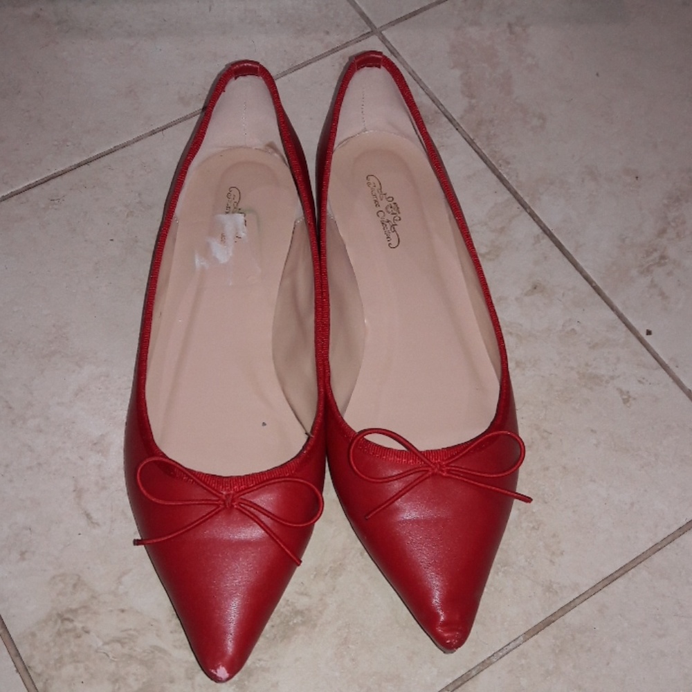 Red pointy toe ballet flats